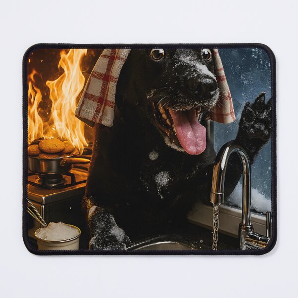 Item preview, Funny, chaotic dog baking in a burning kitchen designed and sold by Fotografin1981.