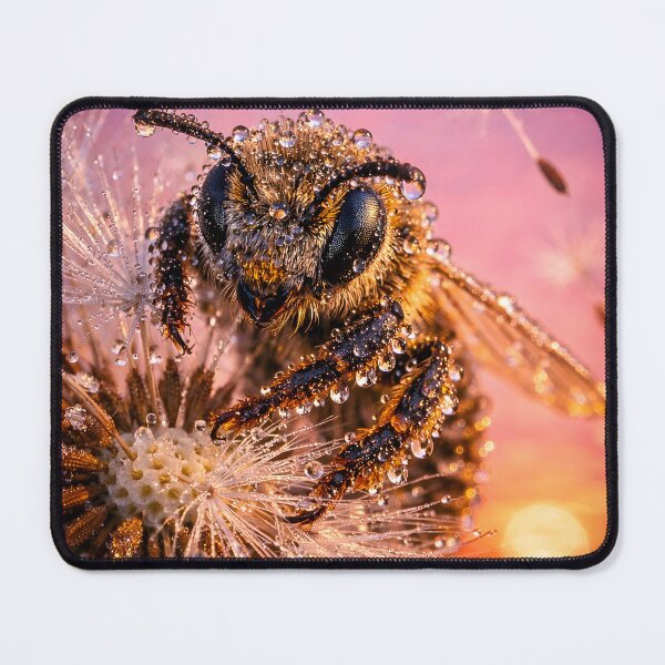 Item preview, Bee with water droplets on a dandelion at sunset designed and sold by Fotografin1981.