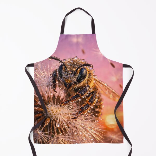 Item preview, Bee with water droplets on a dandelion at sunset designed and sold by Fotografin1981.