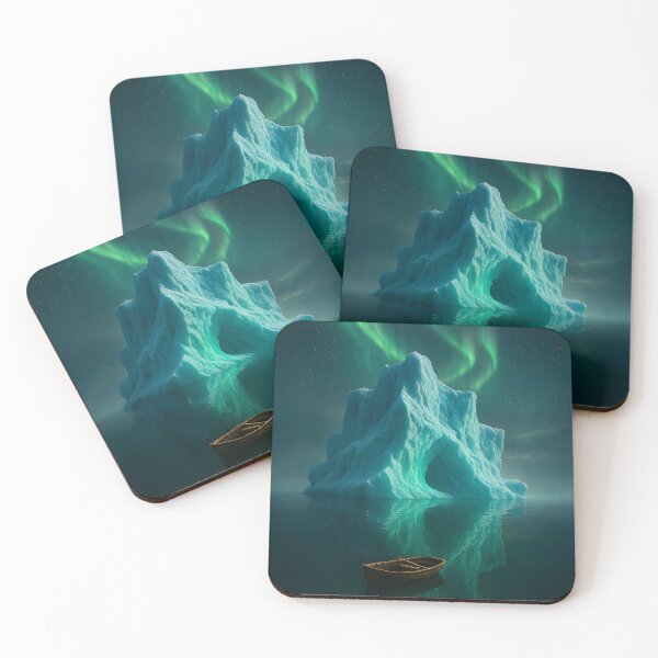 Item preview, Luminous iceberg and wooden boat under magical northern lights designed and sold by Fotografin1981.