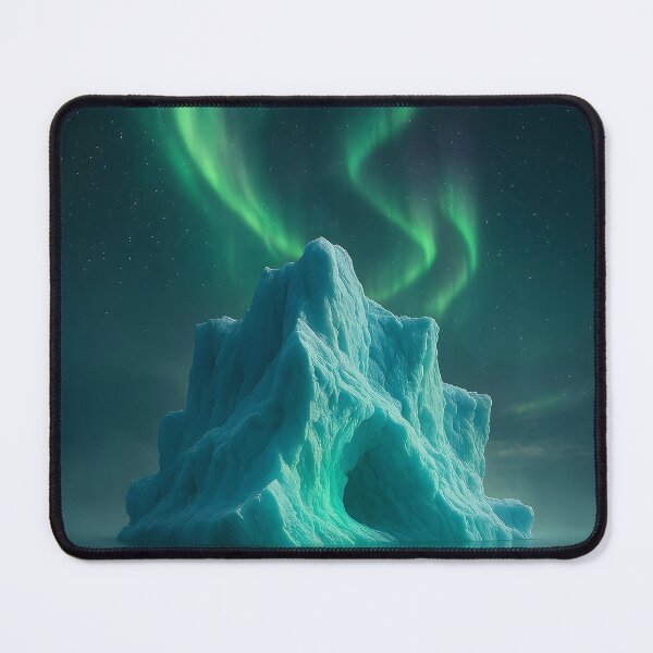 Item preview, Luminous iceberg and wooden boat under magical northern lights designed and sold by Fotografin1981.