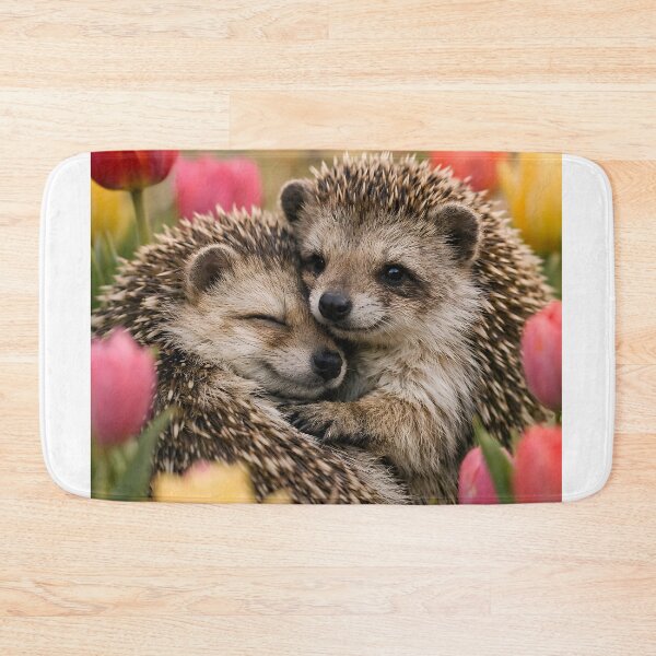 Item preview, Two cuddly hedgehogs in a colorful tulip field in spring designed and sold by Fotografin1981.