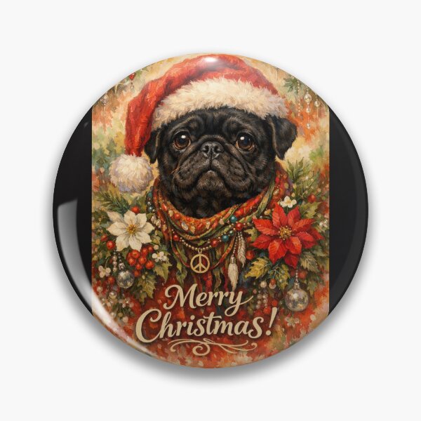 Item preview, Black Pug Merry Christmas Boho designed and sold by VFWChuck.