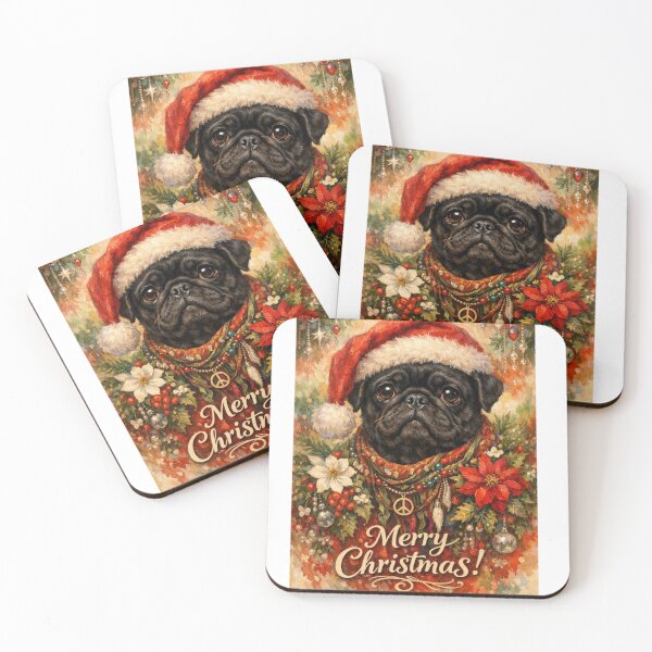 Item preview, Black Pug Merry Christmas Boho designed and sold by VFWChuck.