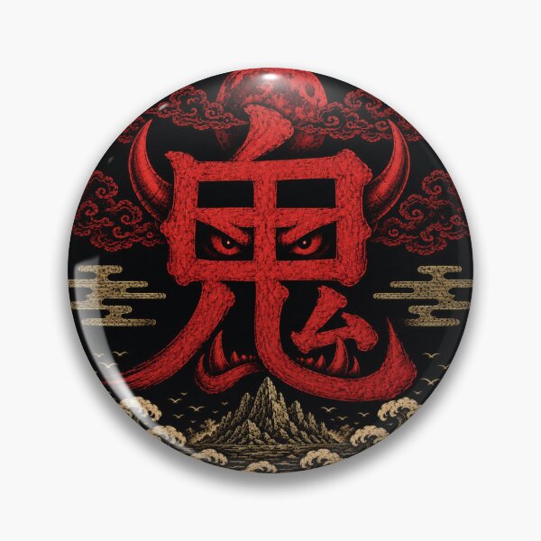 Item preview, ONI Blood Moon Crest – Japanese Demon Kanji   Traditional Samurai Monogram designed and sold by Handcan.