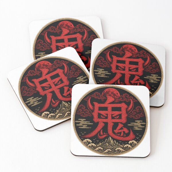 Item preview, ONI Blood Moon Crest – Japanese Demon Kanji   Traditional Samurai Monogram designed and sold by Handcan.