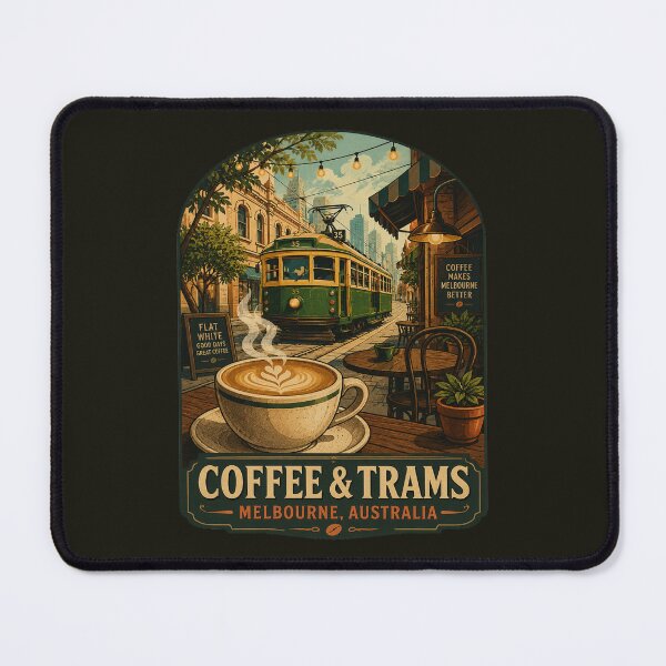 Item preview, Coffee & Trams Melbourne Australia | Vintage Flat White Café & Heritage Tram Retro Travel Design designed and sold by Globalcitytees.