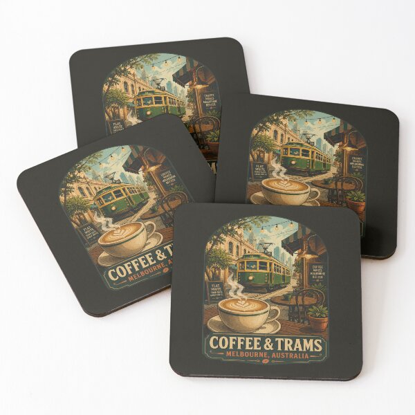 Item preview, Coffee & Trams Melbourne Australia | Vintage Flat White Café & Heritage Tram Retro Travel Design designed and sold by Globalcitytees.