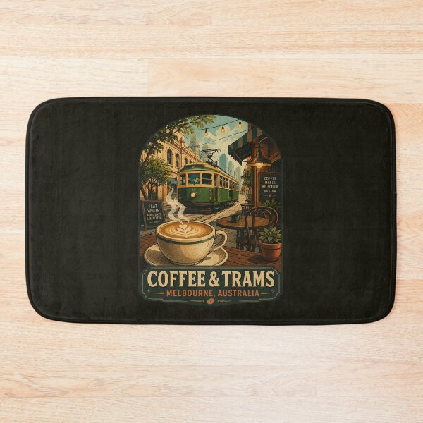 Item preview, Coffee & Trams Melbourne Australia | Vintage Flat White Café & Heritage Tram Retro Travel Design designed and sold by Globalcitytees.