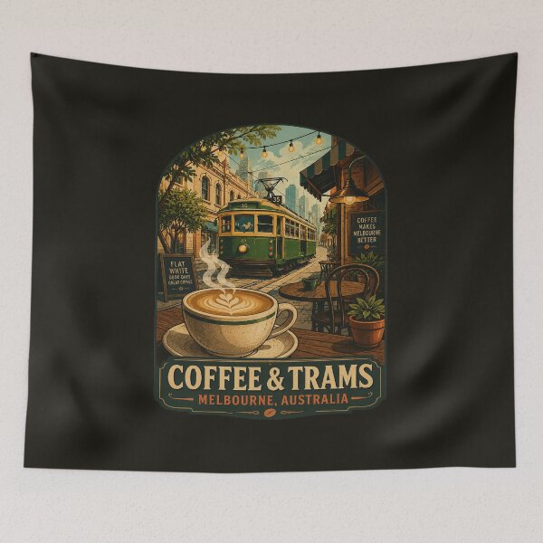 Item preview, Coffee & Trams Melbourne Australia | Vintage Flat White Café & Heritage Tram Retro Travel Design designed and sold by Globalcitytees.