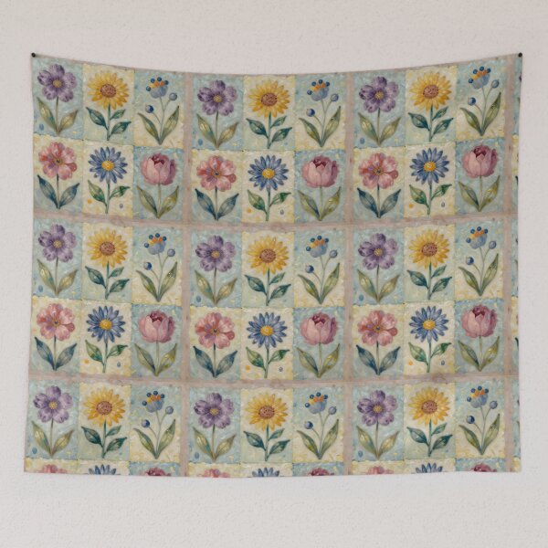 Item preview, Bright Whimsical Flower Quilt designed and sold by TheMadTeaParty.
