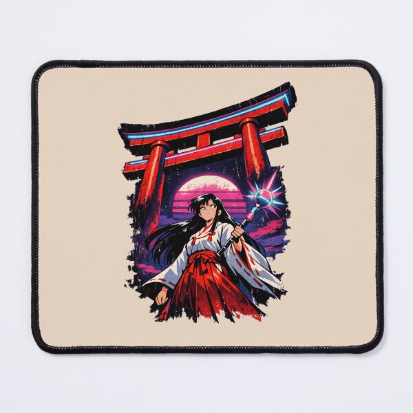Item preview, Retro Anime Synthwave Shrine Maiden designed and sold by KungPowUnicorn.