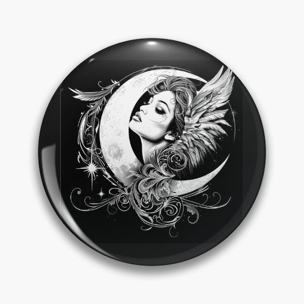 Item preview, Celestial Moon Angel with Wings Fantasy Art designed and sold by inkoutninja.