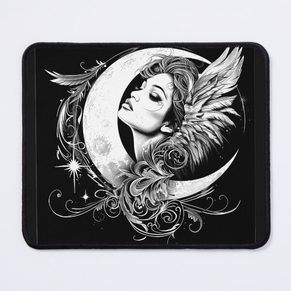 Item preview, Celestial Moon Angel with Wings Fantasy Art designed and sold by inkoutninja.