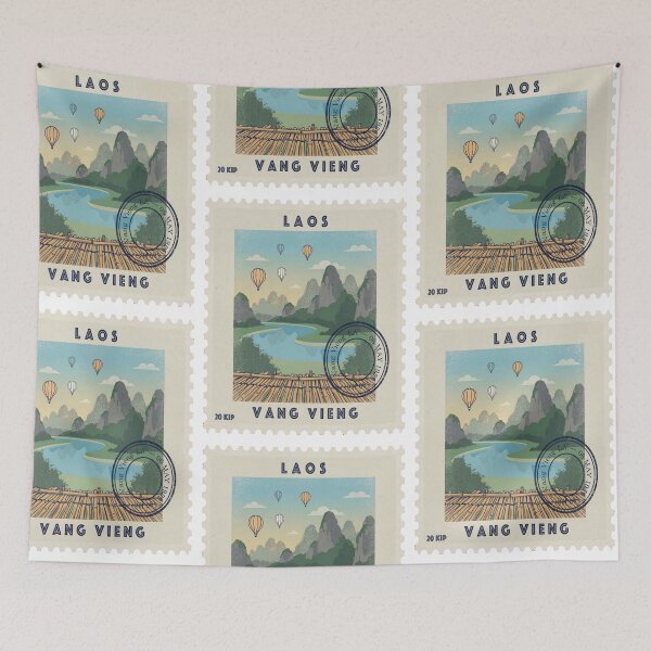 Item preview, Vang Vieng Laos Karst Mountains River Stamp Sticker designed and sold by stickercuffs.