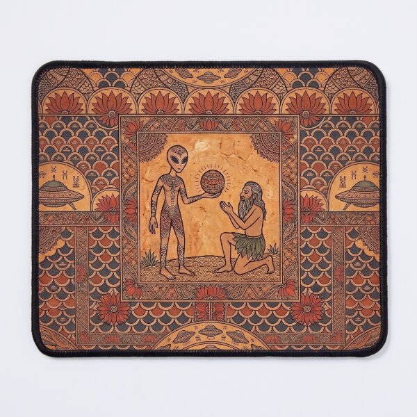 Item preview, Celestial Tribes: Ancient Alien UFO Madhubani Seamless Repeating Pattern designed and sold by krazzyremo.