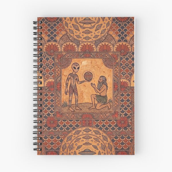 Item preview, Celestial Tribes: Ancient Alien UFO Madhubani Seamless Repeating Pattern designed and sold by krazzyremo.
