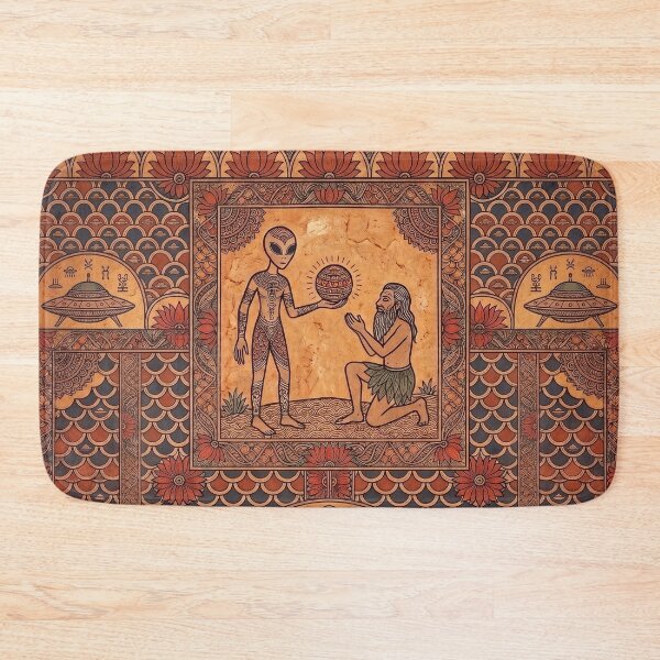 Item preview, Celestial Tribes: Ancient Alien UFO Madhubani Seamless Repeating Pattern designed and sold by krazzyremo.