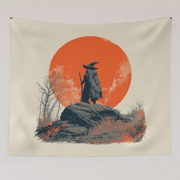 Item preview, Wandering Wizard Silhouette Against a Red Sun designed and sold by colorful-white.