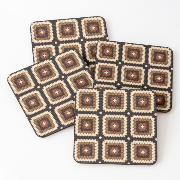 Item preview, Black Brown Crochet Square Geometric Star Center designed and sold by LuisWorks.