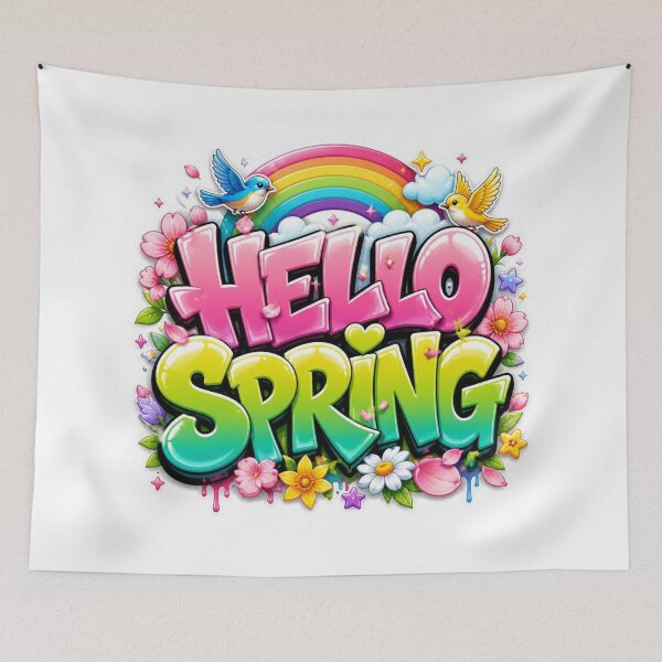 Item preview, HELLO SPRING Graffiti PNG | Vibrant Spring Flowers Sticker | Happy Floral Aesthetic for Laptop & Notebook designed and sold by Stylestickers55.