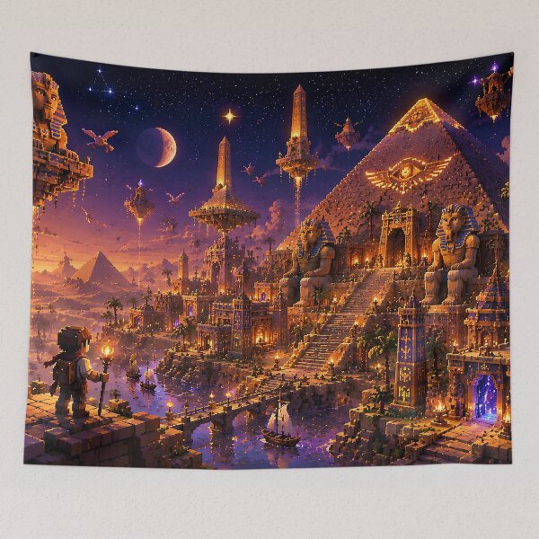 Item preview, Ancient Egypt Desert Temple Under Cosmic Skies designed and sold by pixelpopplanet.