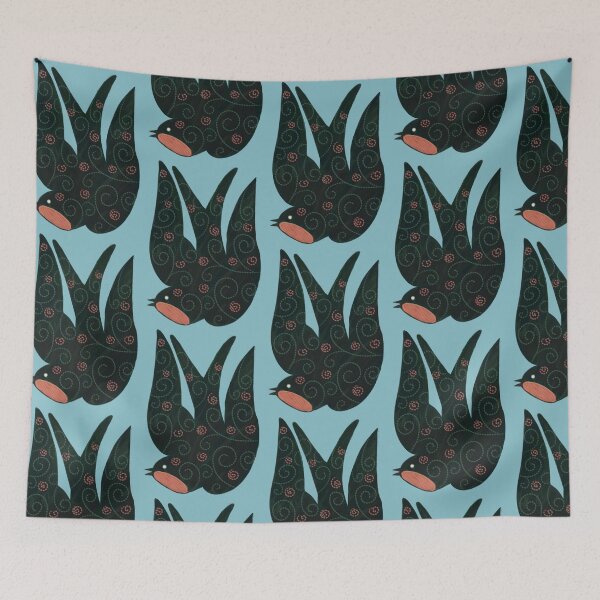 Item preview, Embroidered Swallow, Folk Art Bird, Floral Embroidery, Botanical Folk Art designed and sold by Dormitria.