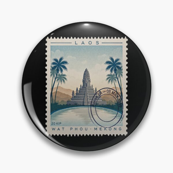 Item preview, Pakse Laos Wat Phou Mekong River Stamp Sticker designed and sold by stickercuffs.