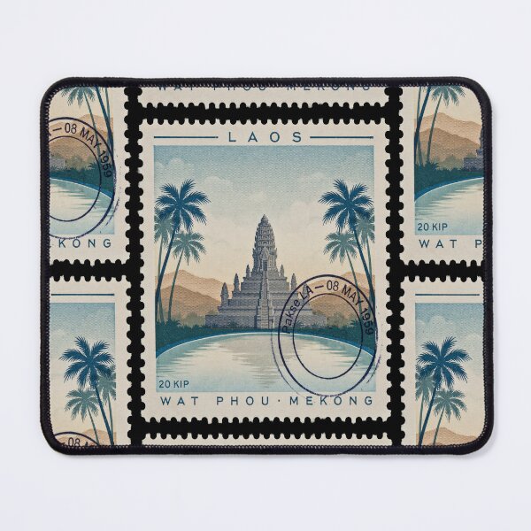 Item preview, Pakse Laos Wat Phou Mekong River Stamp Sticker designed and sold by stickercuffs.
