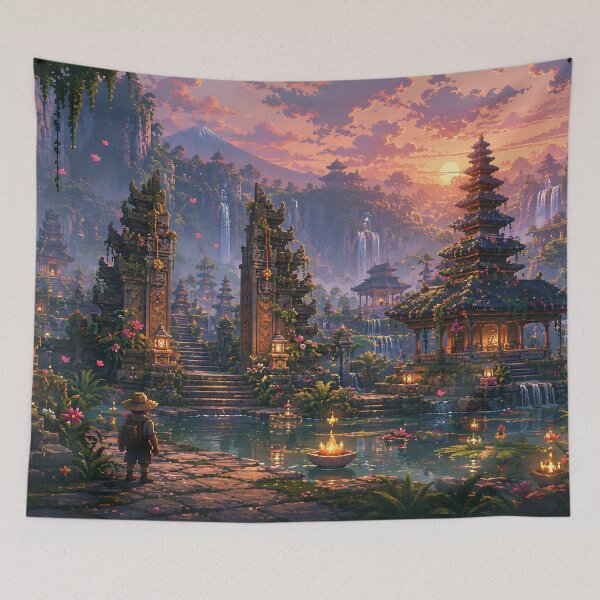 Item preview, Bali Temple Garden at Tropical Sunset designed and sold by pixelpopplanet.