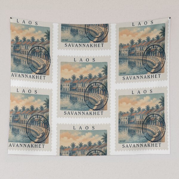 Item preview, Savannakhet Laos Colonial Mekong Riverfront Stamp Sticker designed and sold by stickercuffs.