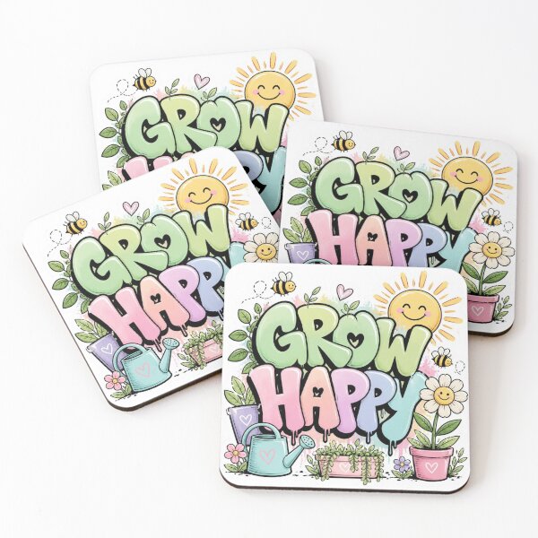 Item preview, GROW HAPPY Floral Graffiti Sticker | Cute Spring Flowers | Positive Motivation PNG Vinyl Decal designed and sold by Stylestickers55.
