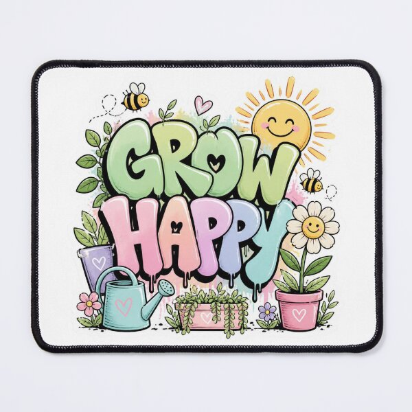 Item preview, GROW HAPPY Floral Graffiti Sticker | Cute Spring Flowers | Positive Motivation PNG Vinyl Decal designed and sold by Stylestickers55.