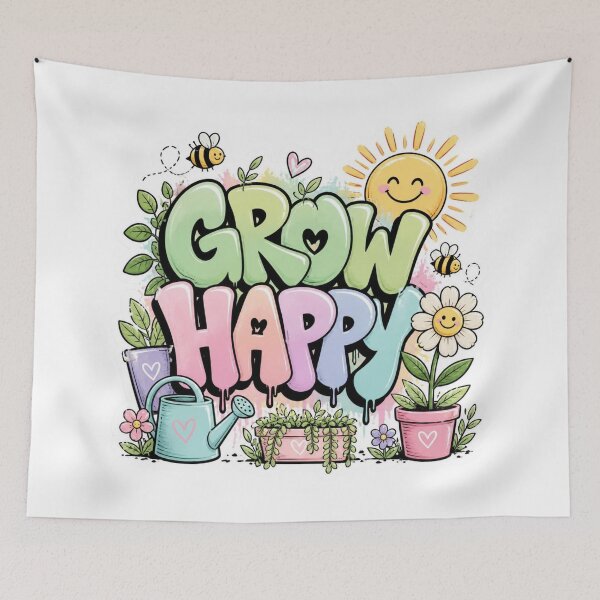 Item preview, GROW HAPPY Floral Graffiti Sticker | Cute Spring Flowers | Positive Motivation PNG Vinyl Decal designed and sold by Stylestickers55.