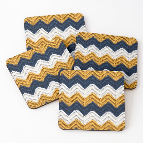 Item preview, Chevron Crochet Blanket Navy Mustard White Stripes designed and sold by LuisWorks.