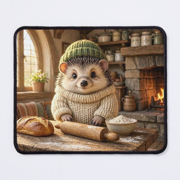 Item preview, Cozy Hedgehog Baking Bread | Woodland Cottagecore Animal | Warm Storybook Illustration designed and sold by vigzhifushions.