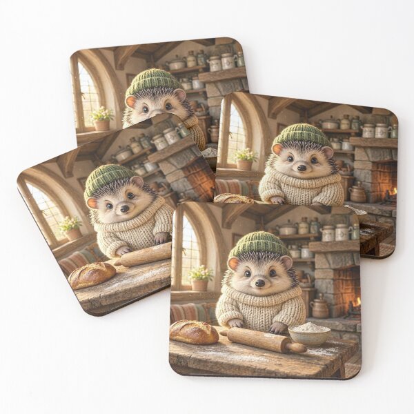 Item preview, Cozy Hedgehog Baking Bread | Woodland Cottagecore Animal | Warm Storybook Illustration designed and sold by vigzhifushions.