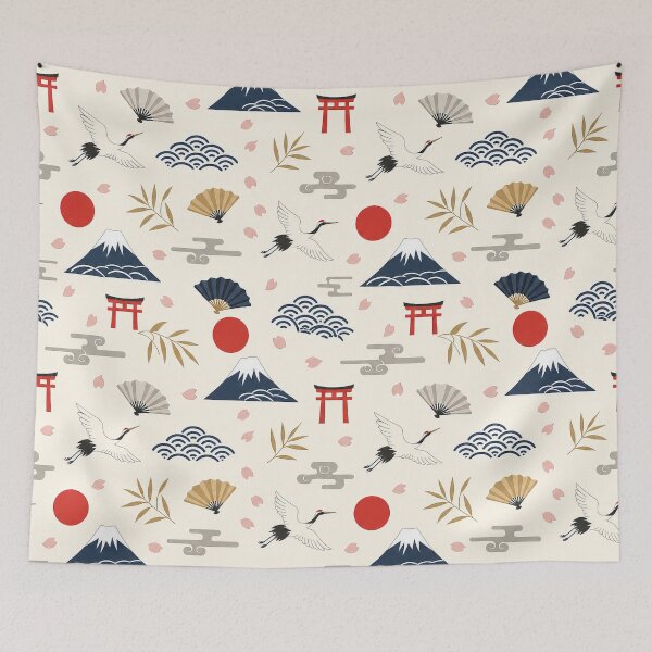 Item preview, Minimal Japanese Seamless Pattern with Fuji Torii Gates and Cranes designed and sold by WangAew.