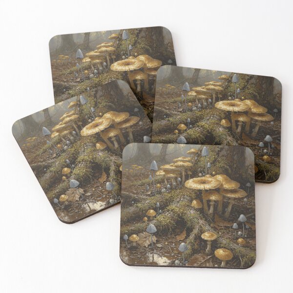 Item preview, Enchanted Forest Mushrooms Oil Painting | Golden Toadstools | Mystical Woodland Fantasy Art designed and sold by cr6zym1nd.