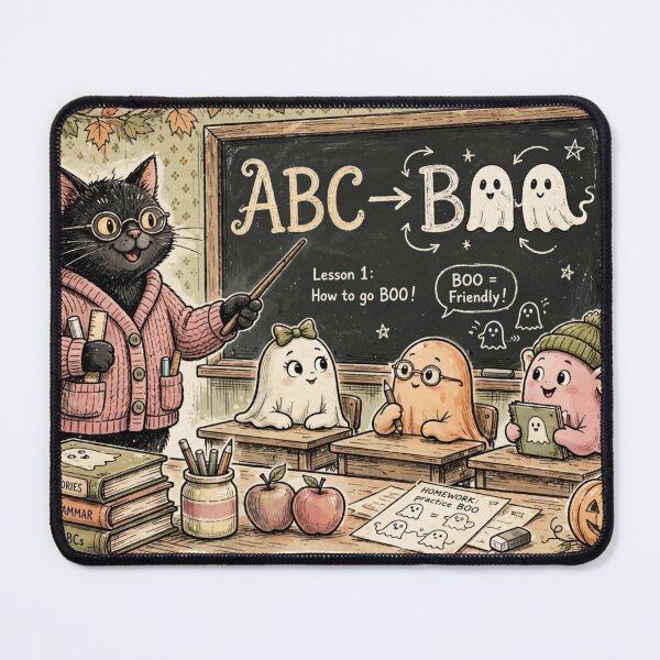 Item preview, Spooky Schoolhouse Black Cat Teacher ABC Boo Ghost Students designed and sold by Yellowriversss.