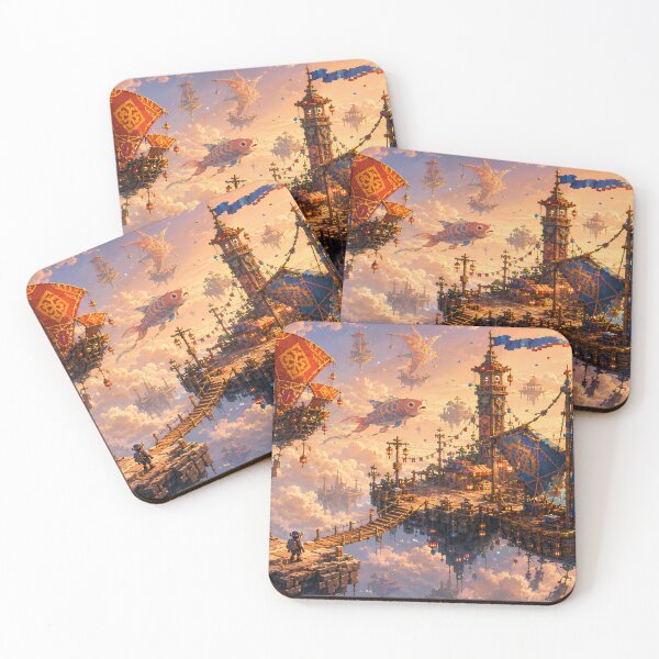 Item preview, Sunset Sky Harbor of Flying Fish Ships designed and sold by pixelpopplanet.