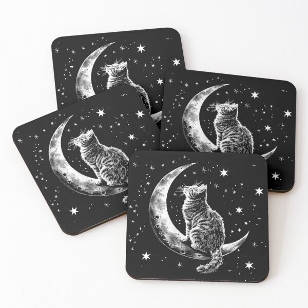 Item preview, Celestial Cat on Crescent Moon Starry Night Art designed and sold by inkoutninja.
