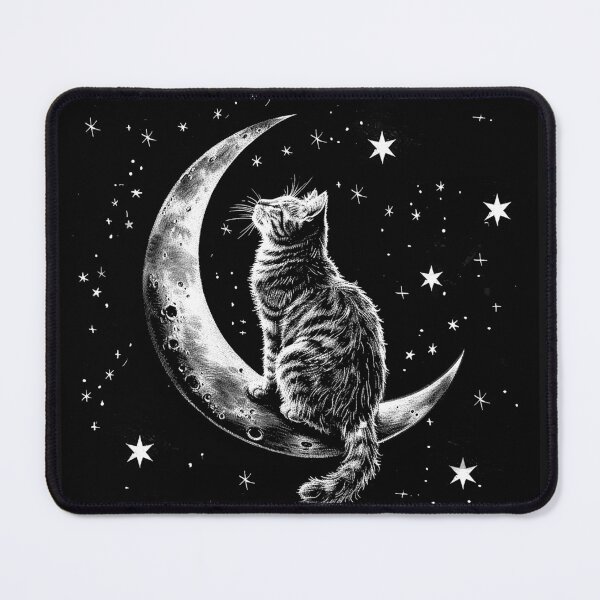 Item preview, Celestial Cat on Crescent Moon Starry Night Art designed and sold by inkoutninja.