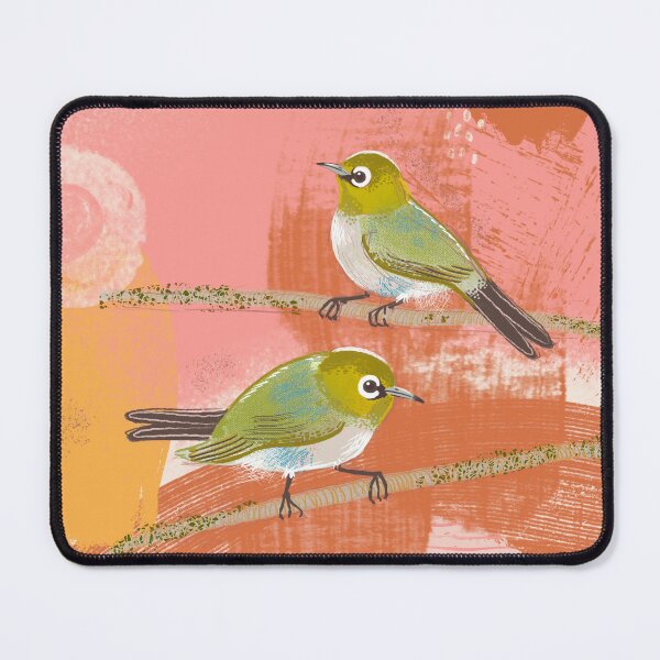 Item preview, Couple of silvereye birds against a warm abstract background designed and sold by bee-denham-art.