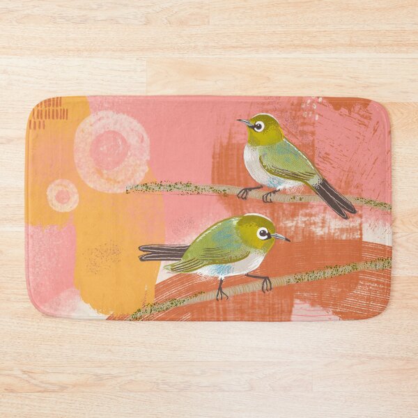 Item preview, Couple of silvereye birds against a warm abstract background designed and sold by bee-denham-art.