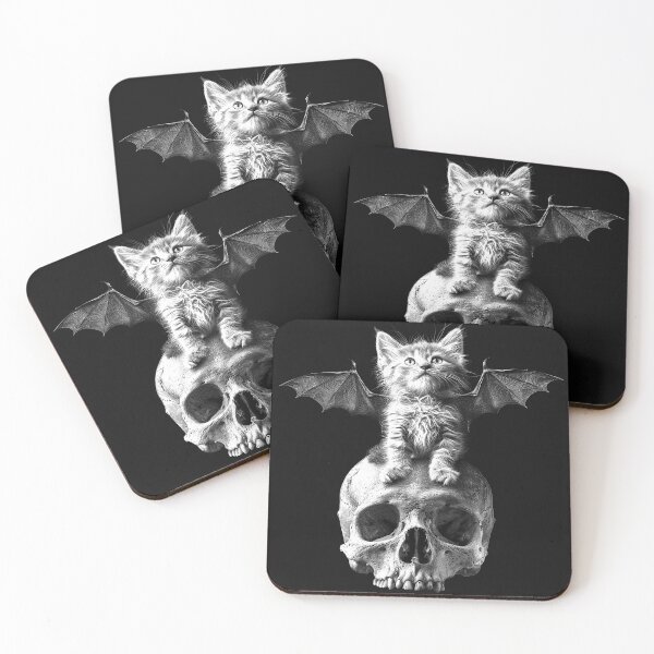 Item preview, Gothic Kitten with Bat Wings on Skull designed and sold by inkoutninja.
