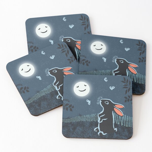 Item preview, Moon gazing bunny illustration with a dark blue background designed and sold by bee-denham-art.