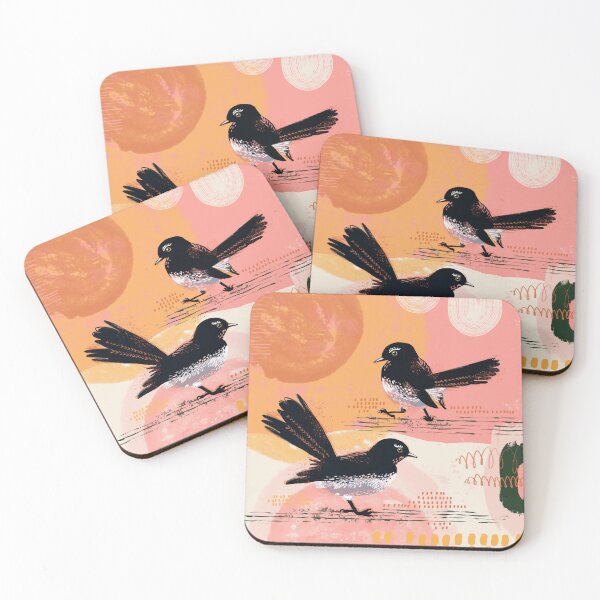 Item preview, Two willy wagtail birds against an abstract background designed and sold by bee-denham-art.