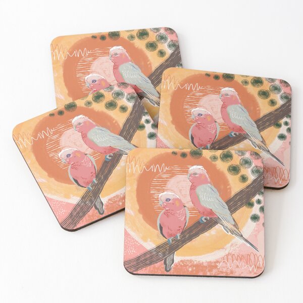 Item preview, Two pink galahs with abstract background in warm colours designed and sold by bee-denham-art.