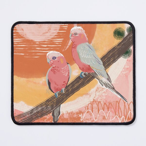 Item preview, Two pink galahs with abstract background in warm colours designed and sold by bee-denham-art.